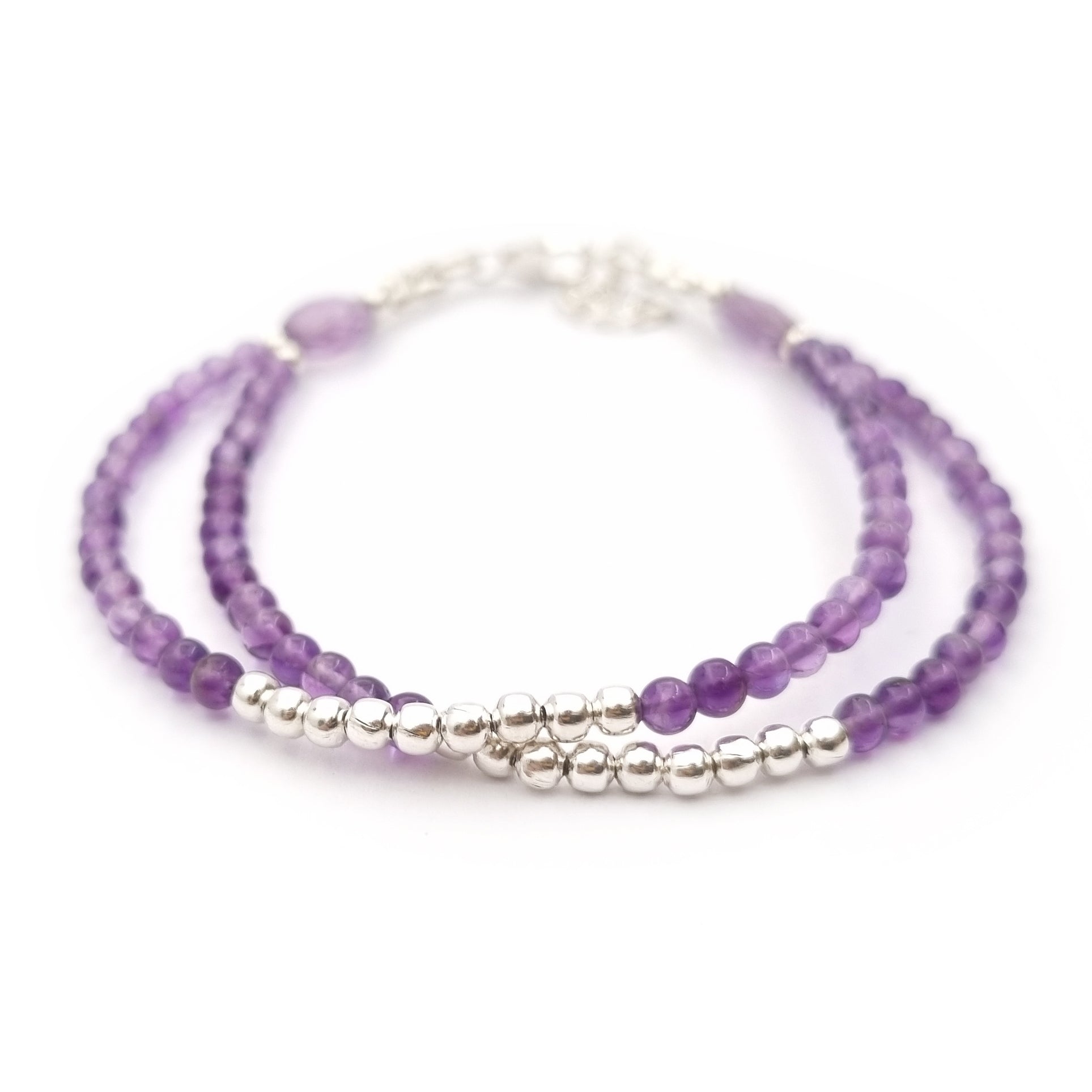 Amethyst Double Strand Bracelet with Oval Accent Beads