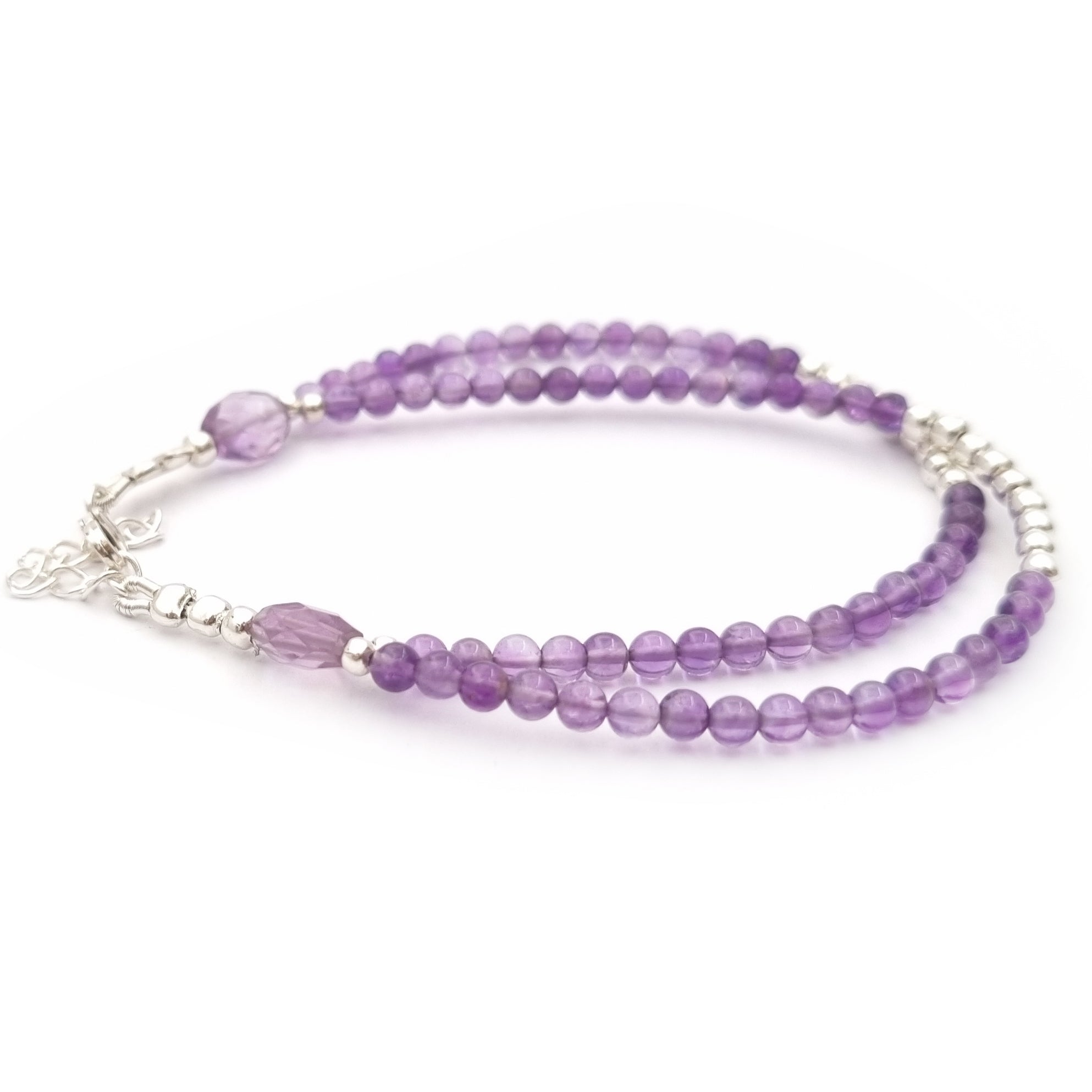 Amethyst Double Strand Bracelet with Oval Accent Beads