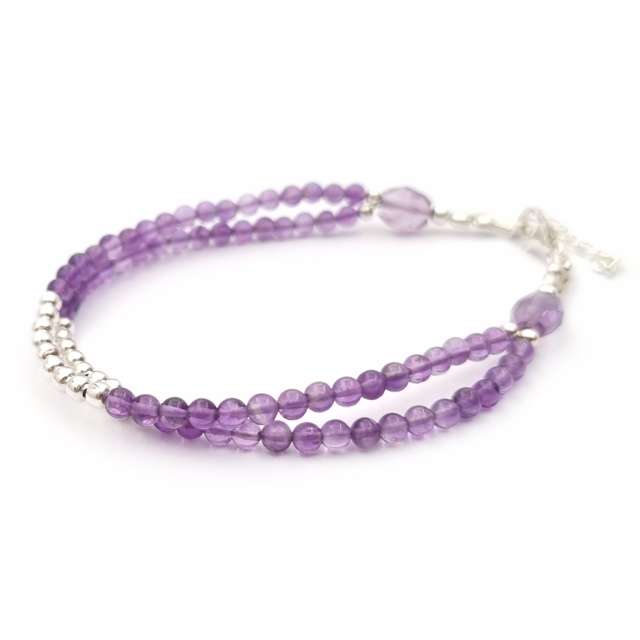 Amethyst Double Strand Bracelet with Oval Accent Beads