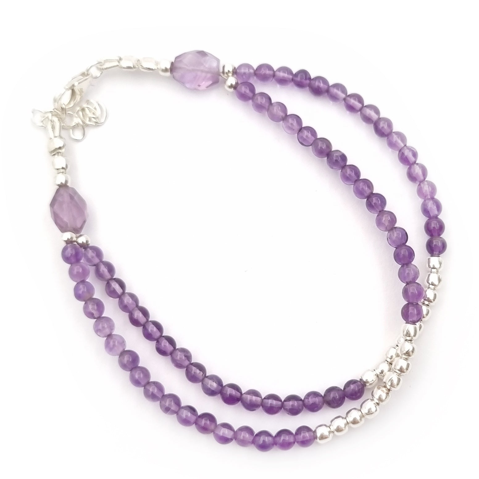 Amethyst Double Strand Bracelet with Oval Accent Beads