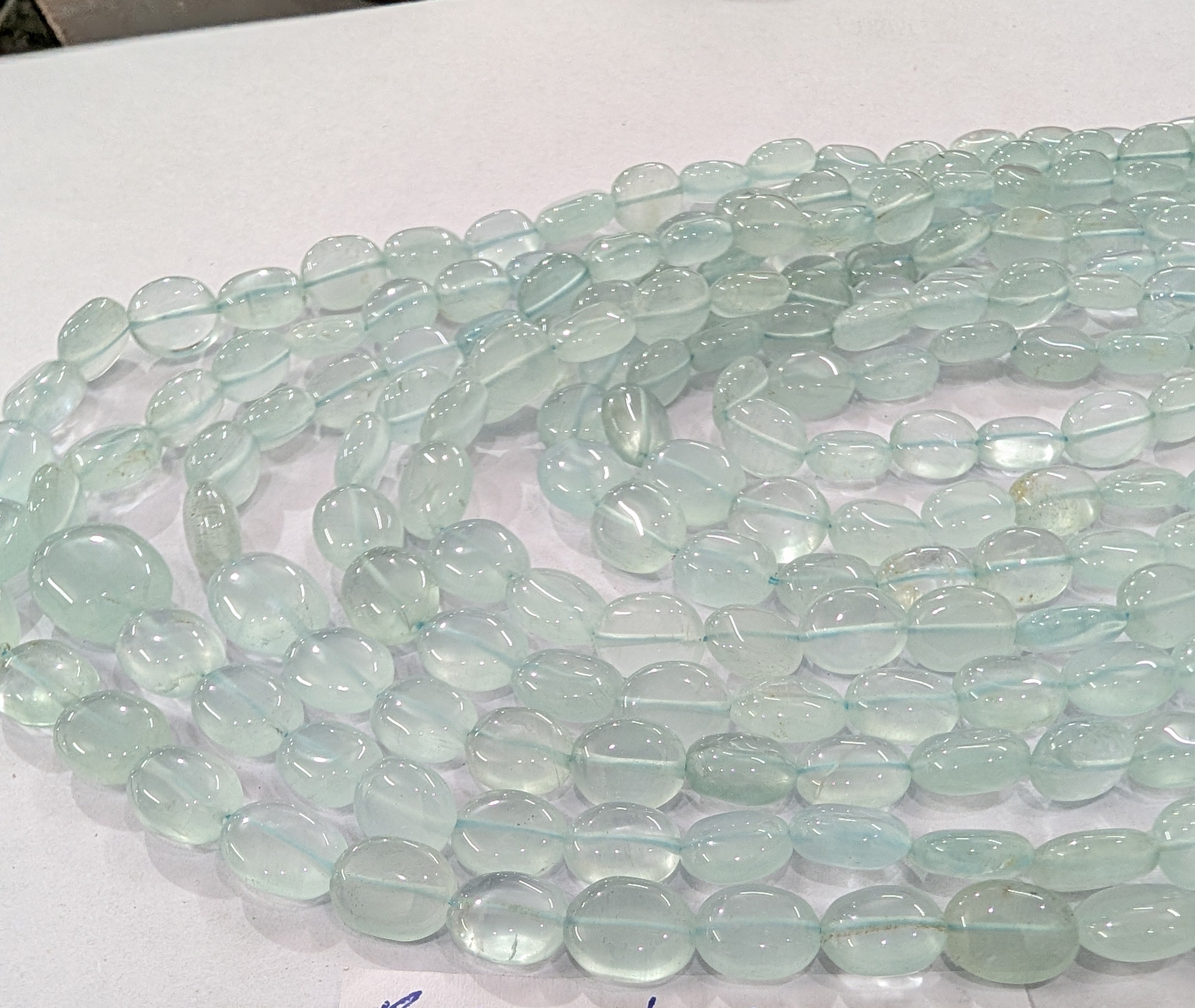 Aquamarine Smooth Oval Graduated Beads 6.5x7.5–12x14mm Milky Blue | 16–22 inch