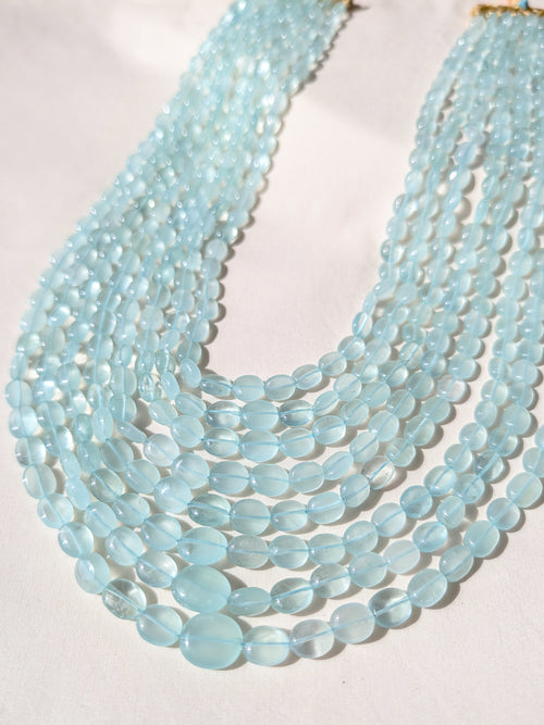 Aquamarine Smooth Oval Graduated Beads 6.5x7.5–12x14mm Milky Blue | 16–22 inch