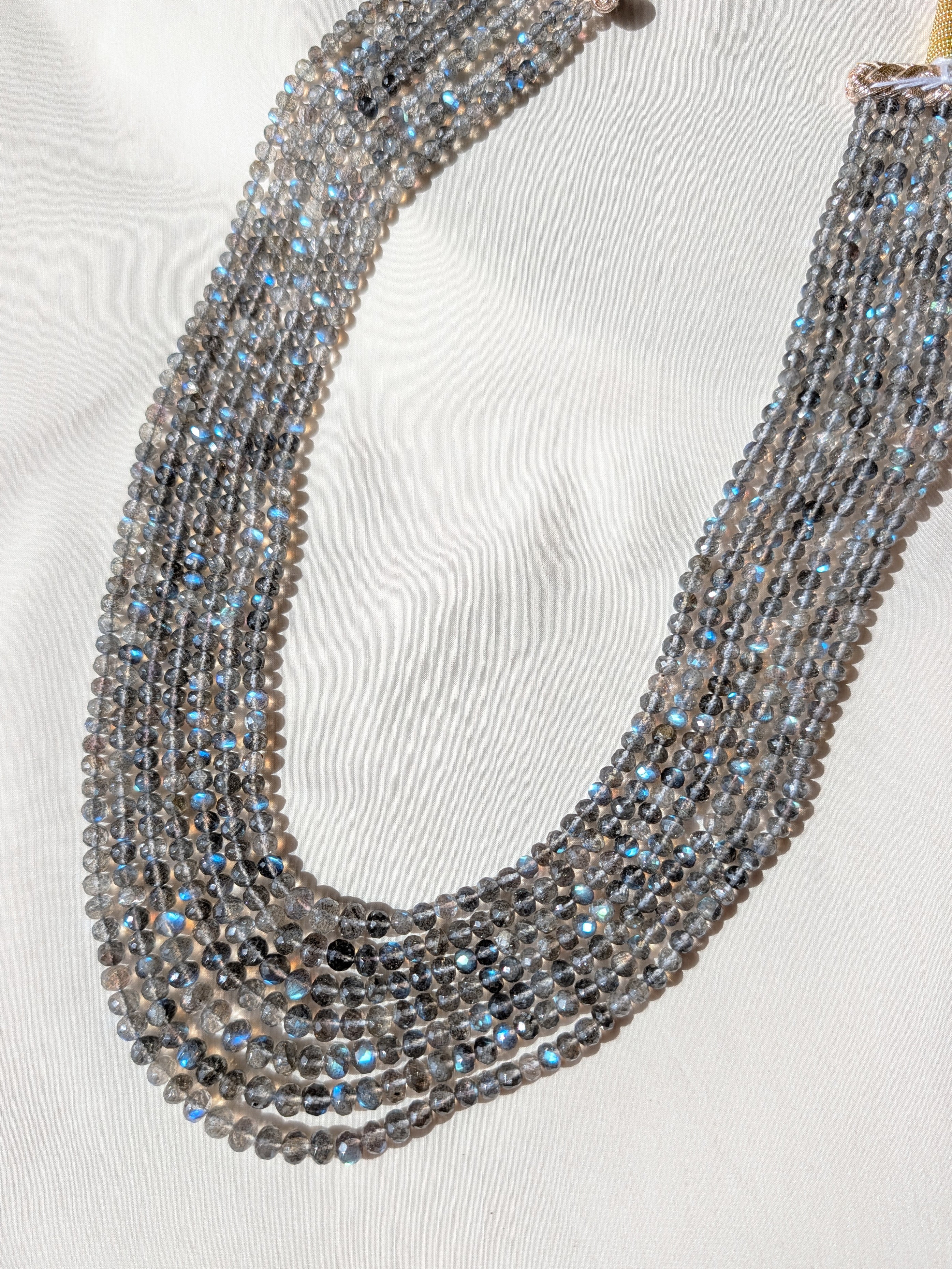 Labradorite Faceted Rondelle Beads 4–6.5mm Blue Fire | 16–20 inch