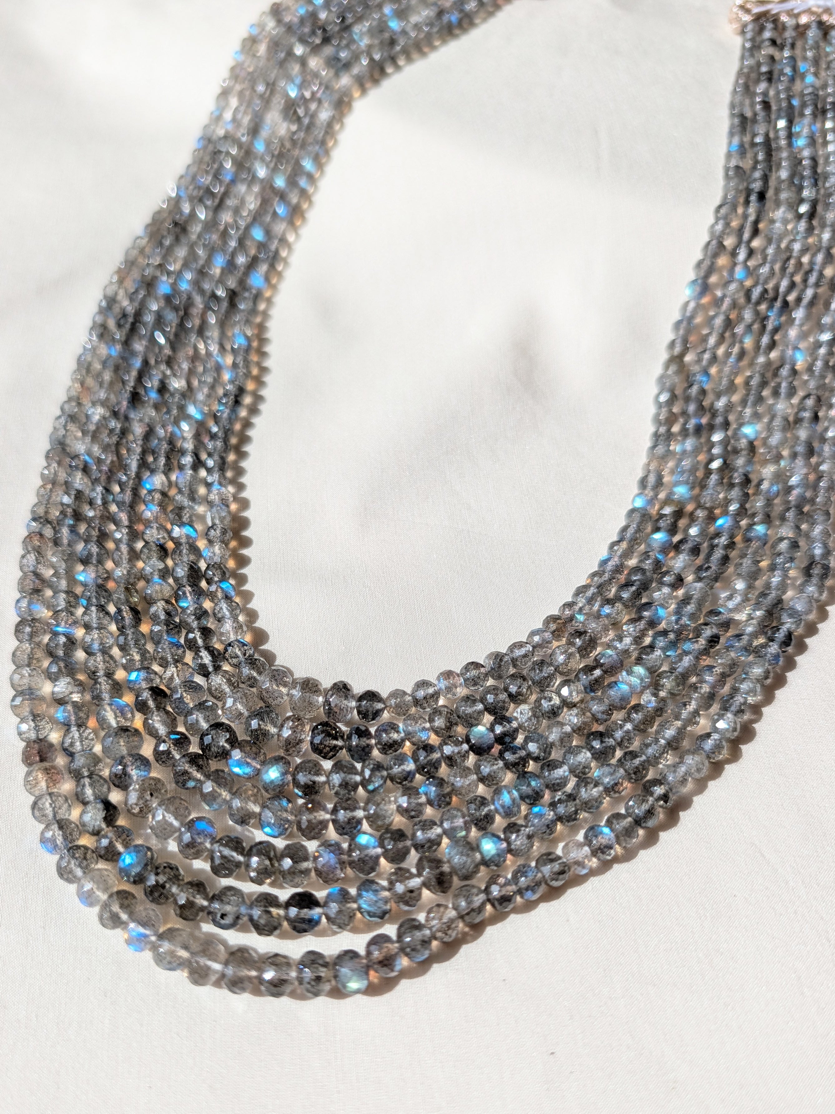 Labradorite Faceted Rondelle Beads 4–6.5mm Blue Fire | 16–20 inch