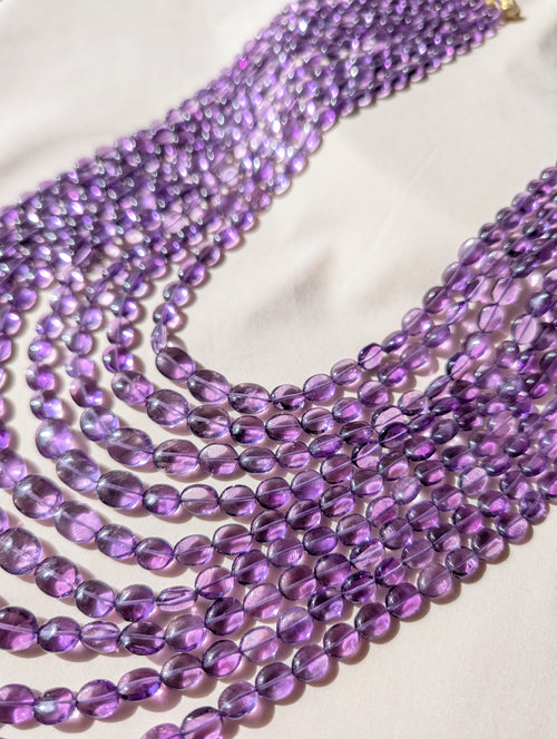 Amethyst Smooth Oval Graduated Beads 5x7–10x13mm Dark Purple | 16–24 inch